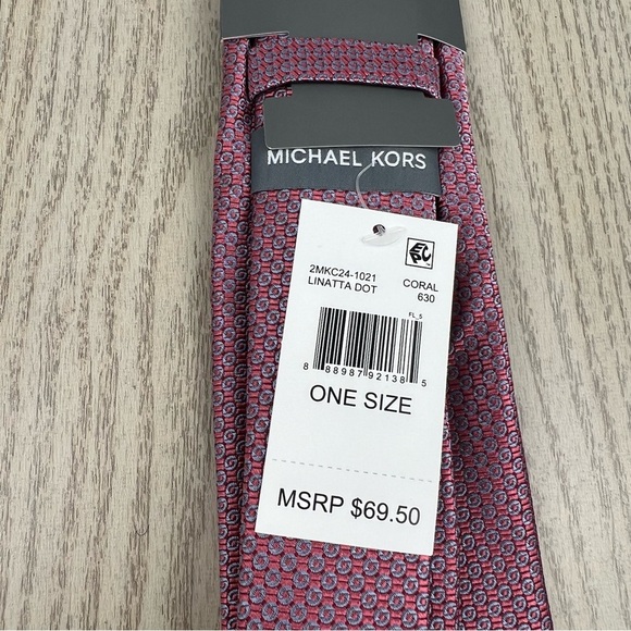 620 - Michael Kors Linatta Dot Tie Coral 630 2MKC24-1021 Silk Blend $69.50 - Picture 4 of 5